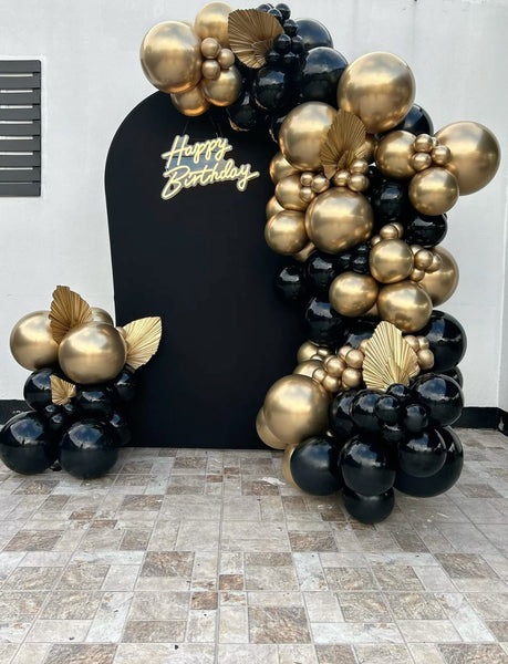 Black & Gold Birthday Decor setup